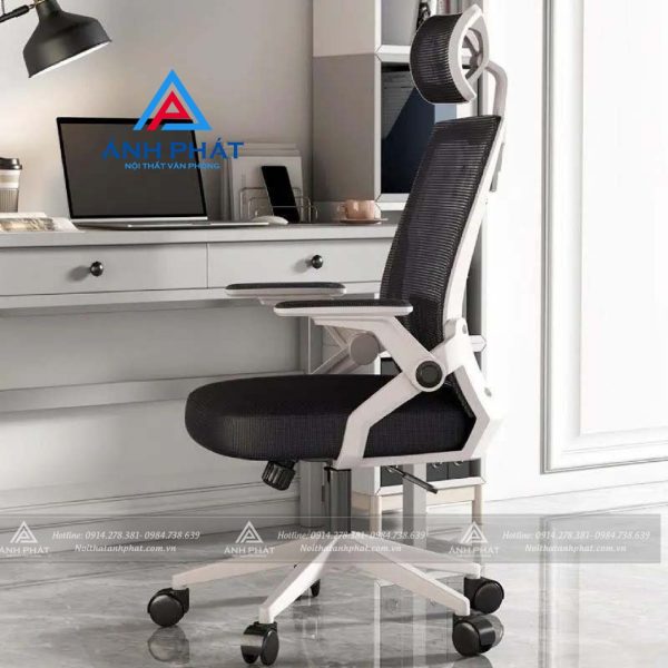 GHẾ XOAY LƯỚI CÔNG THÁI HỌC TAY GẬP GLX102 trắng